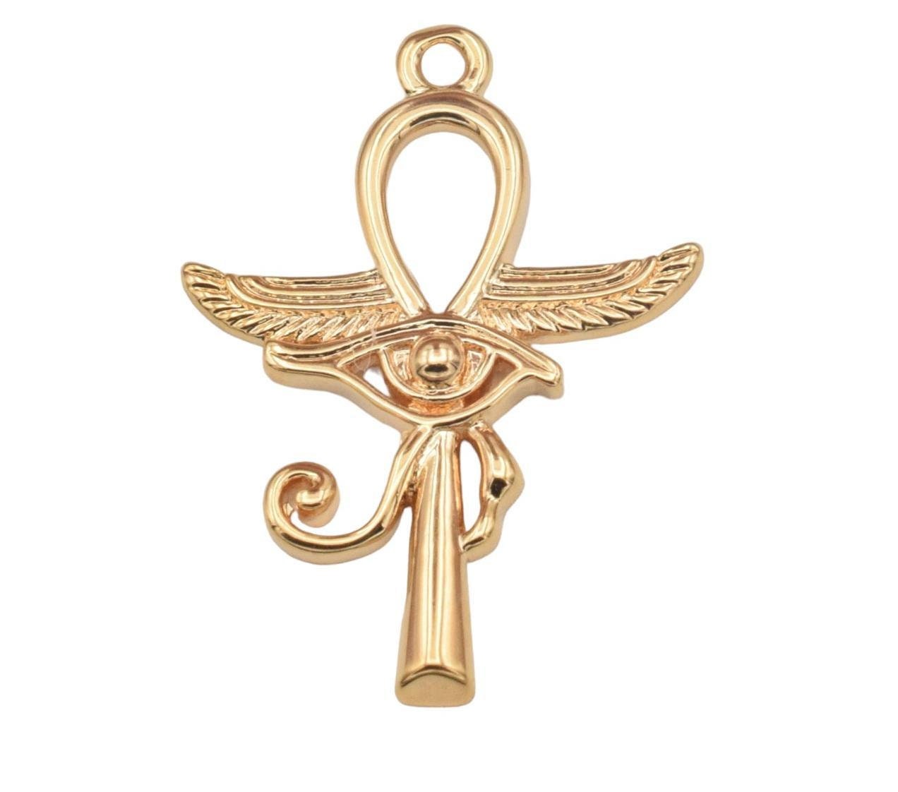 EP Egyptian Ankh Pendant Charm - Eternal Life Symbol Jewelry Component, Gold Filled Look, Copper Base, Loop Top Design