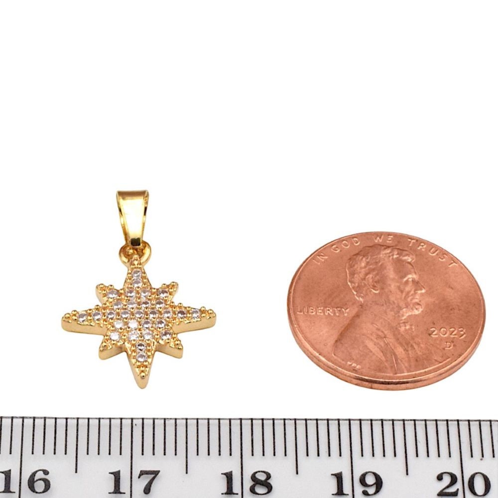 Gold Filled Look Ep Star Pendant: Timeless Zirconia Pave Design - 18k Layered Gold, Copper Base Metal, Jewelry Making Supply