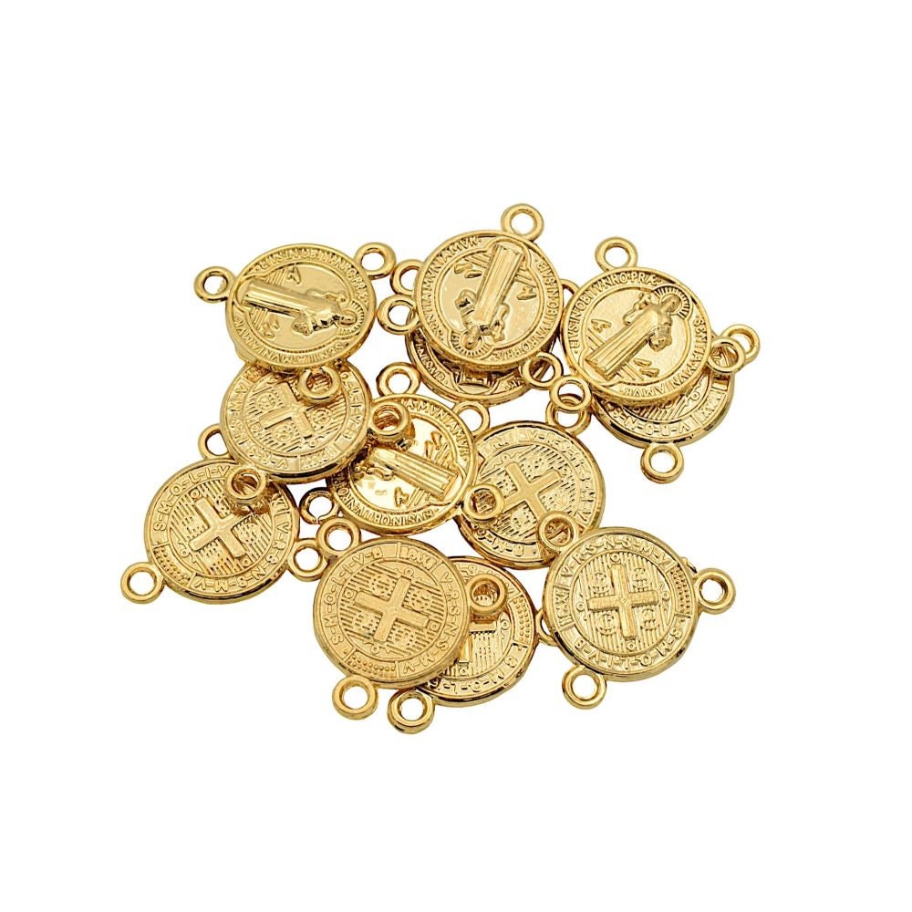 Gold Filled Look, Saint Benedict/ San Benito Rosary center for jewelry making 18k  GF4002 jewelry making supplies