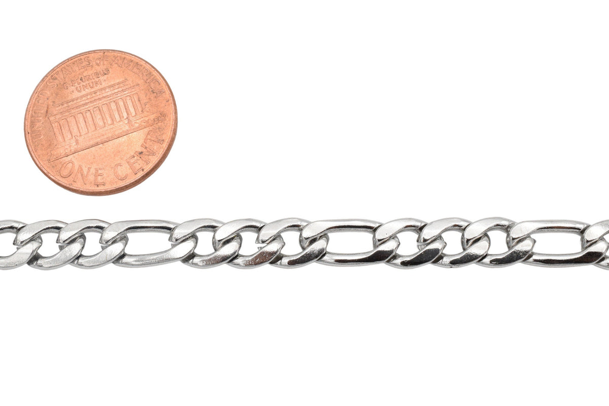 Figaro Link Chain - Durable Stainless Steel Jewelry Chain - Silver Tone, Classic Pattern, 3mm to 6mm Sizes for DIY