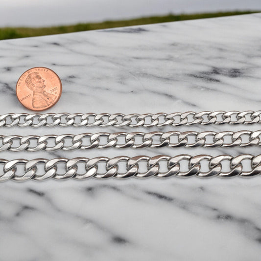 Steel Curb Chain Jewelry: Premium Polished Metal - Versatile Crafting Chain, Multiple Sizes 2mm to 10mm, High Gloss Finish
