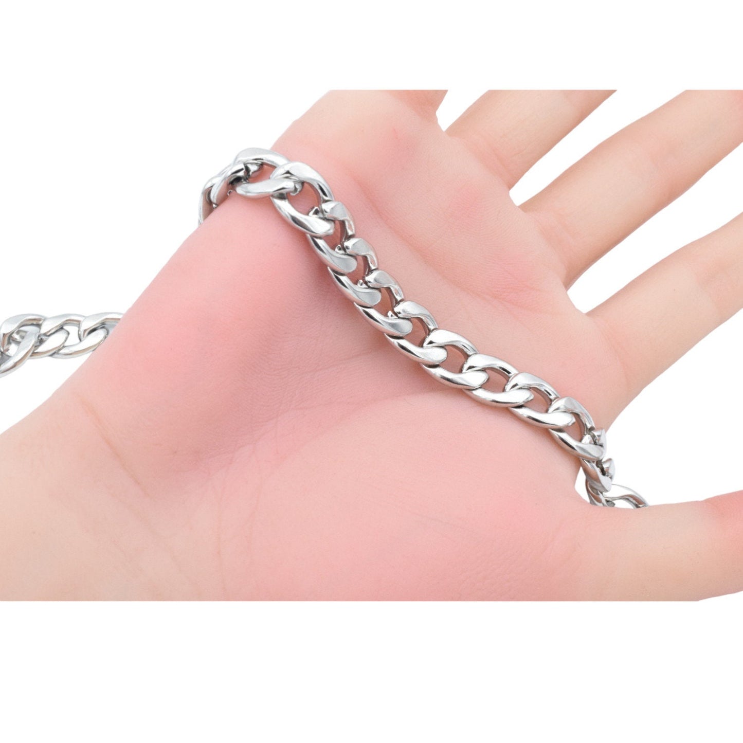 Steel Curb Chain Jewelry: Premium Polished Metal - Versatile Crafting Chain, Multiple Sizes 2mm to 10mm, High Gloss Finish