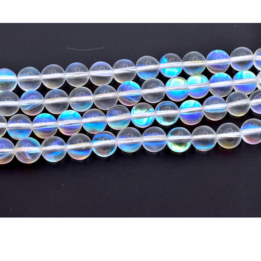 Clear Opal Gemstone Beads: Iridescent Blue Green Colors, Smooth Round Strands (6mm-10mm, Natural Stone for Jewelry Design)