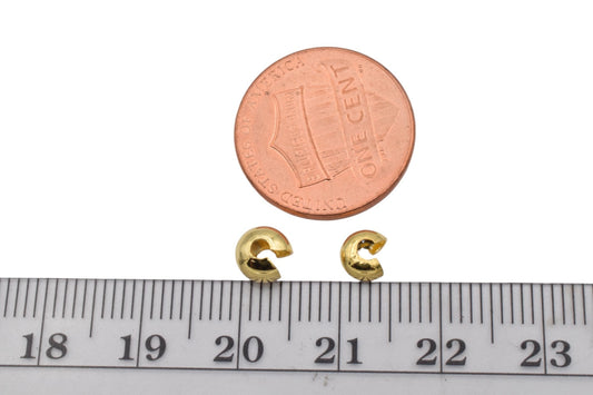 Gold Filled Alternative 14k Crimp Cover Jewelry Findings, EP Durable Finish (4mm & 5mm Sizes, Base, Tarnish Resistant)