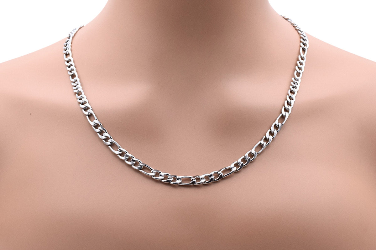 Figaro Link Chain - Durable Stainless Steel Jewelry Chain - Silver Tone, Classic Pattern, 3mm to 6mm Sizes for DIY
