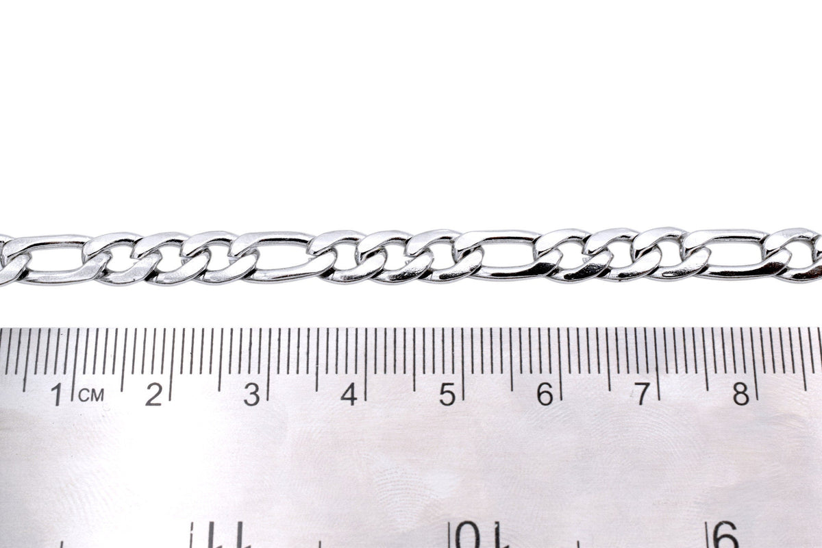 Figaro Link Chain - Durable Stainless Steel Jewelry Chain - Silver Tone, Classic Pattern, 3mm to 6mm Sizes for DIY