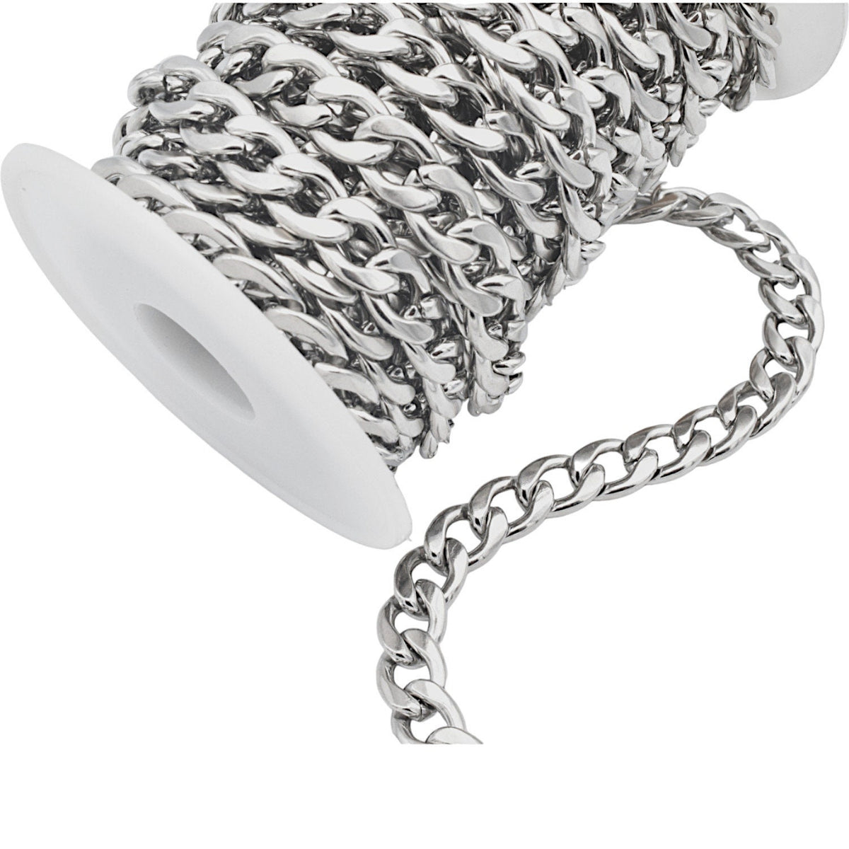Steel Curb Chain Jewelry: Premium Polished Metal - Versatile Crafting Chain, Multiple Sizes 2mm to 10mm, High Gloss Finish