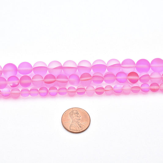 Matte Pink Opal Beads for Jewelry Making, Fuchsia Gemstone Strands (6mm-10mm)