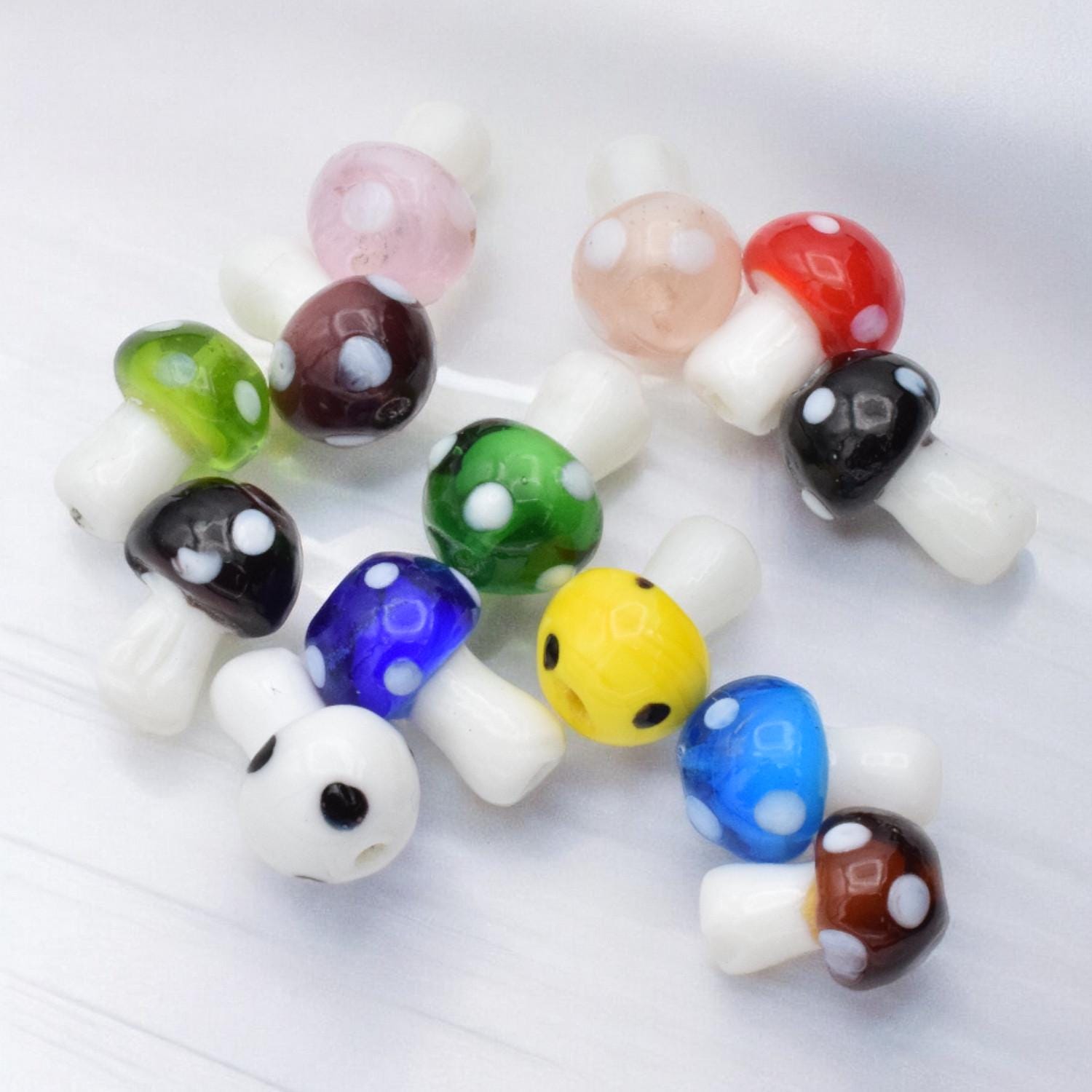 Mushroom Glass Beads - Artisan Lampwork Pendants, Vibrant Colors, 20pcs Strand, Nature Charms, Craft Supplies for Jewelry Making