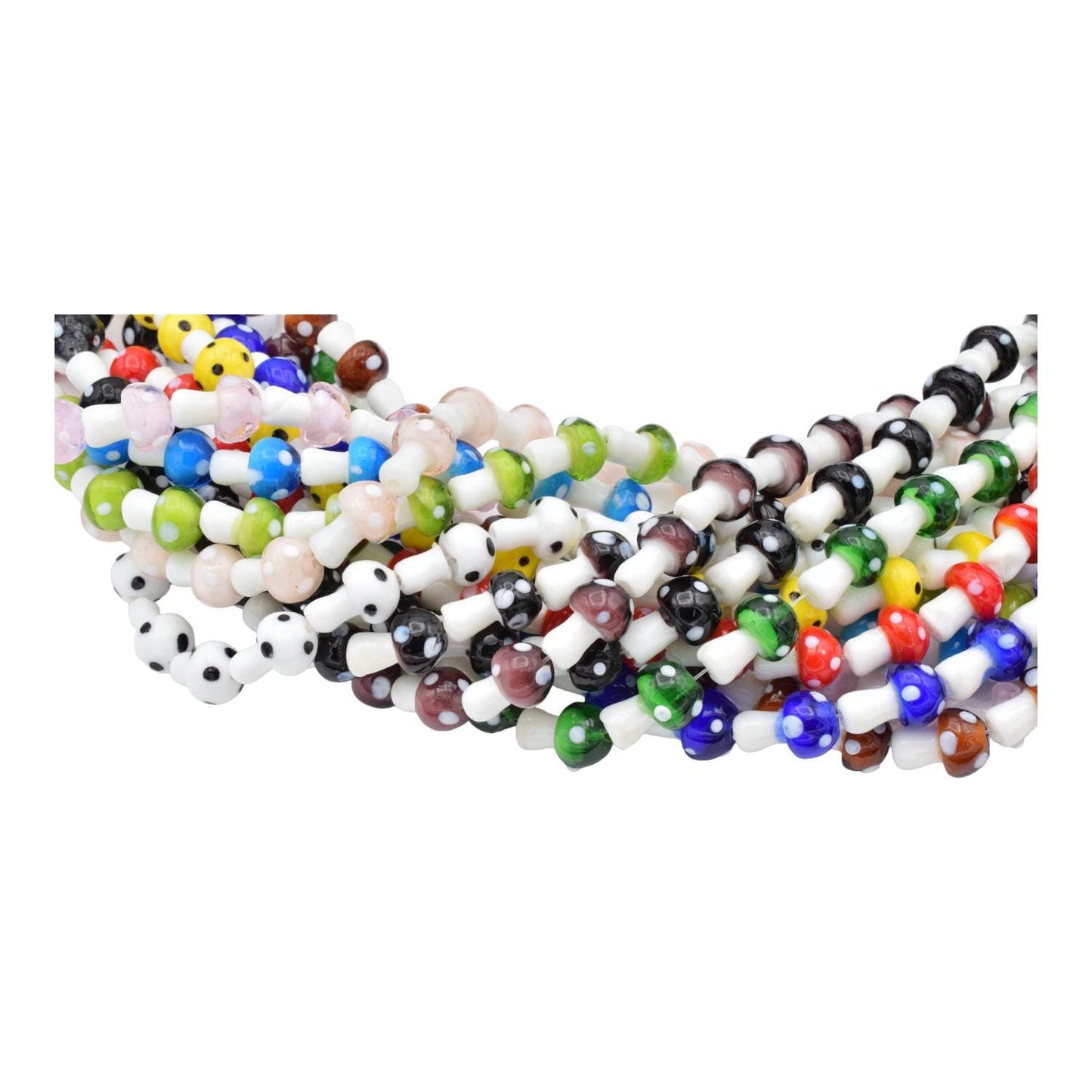 Mushroom Glass Beads - Artisan Lampwork Pendants, Vibrant Colors, 20pcs Strand, Nature Charms, Craft Supplies for Jewelry Making