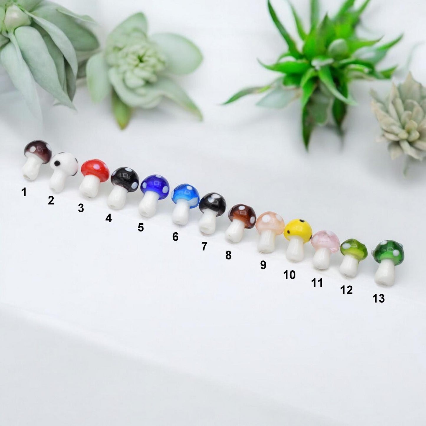 Mushroom Glass Beads - Artisan Lampwork Pendants, Vibrant Colors, 20pcs Strand, Nature Charms, Craft Supplies for Jewelry Making