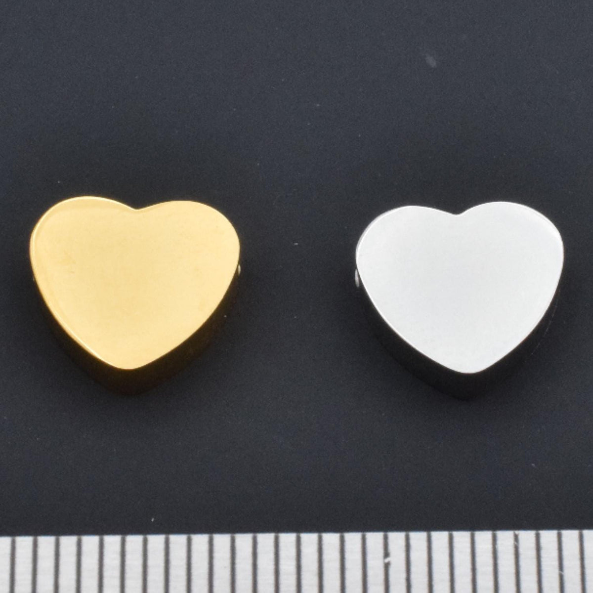 Heart Slider Beads - Classic Stainless Steel Jewelry Parts - 10mm Polished Hearts, 12pcs Pack, DIY Craft Use