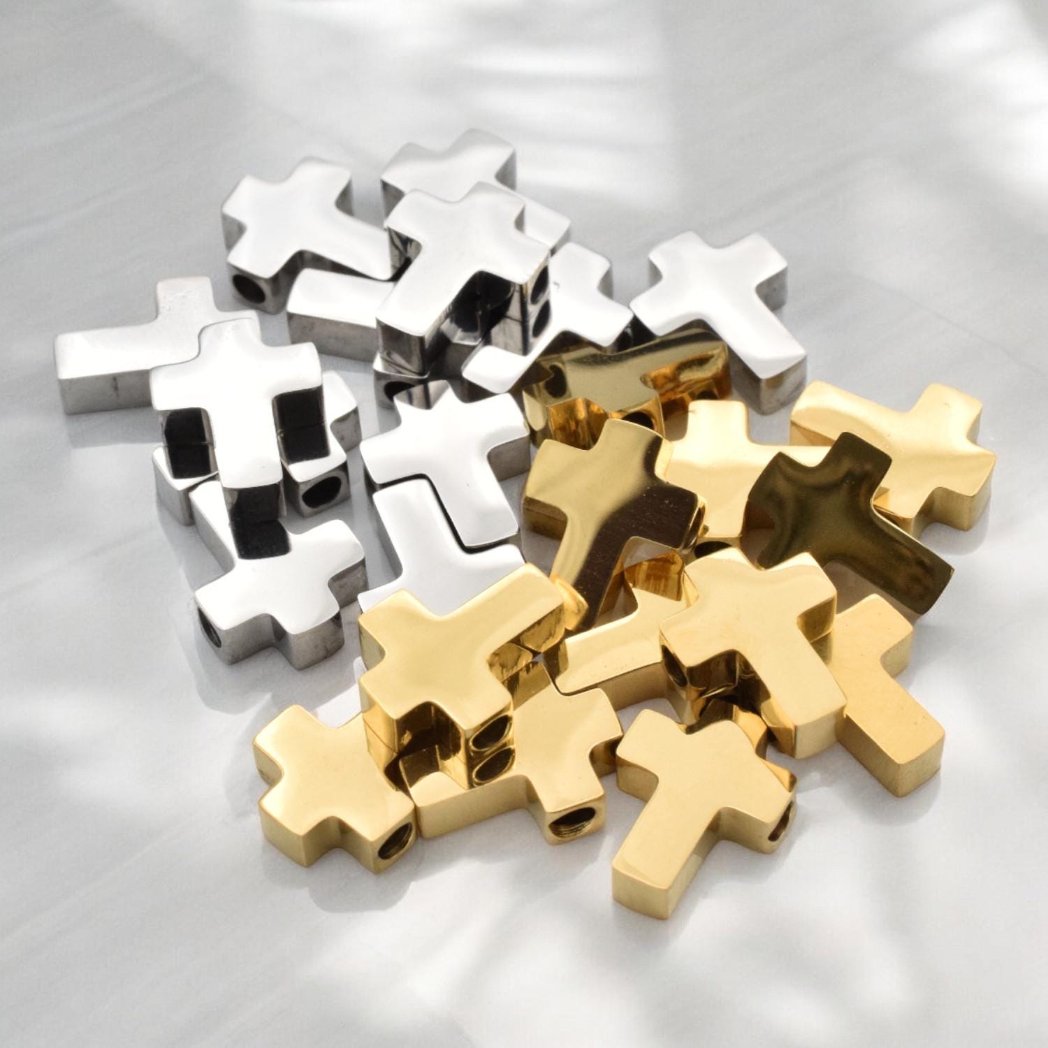 Charm Spacer Beads: Polished Stainless Steel Cross Charms - Durable, Tarnish-Resistant, 10x8mm for Jewelry Making