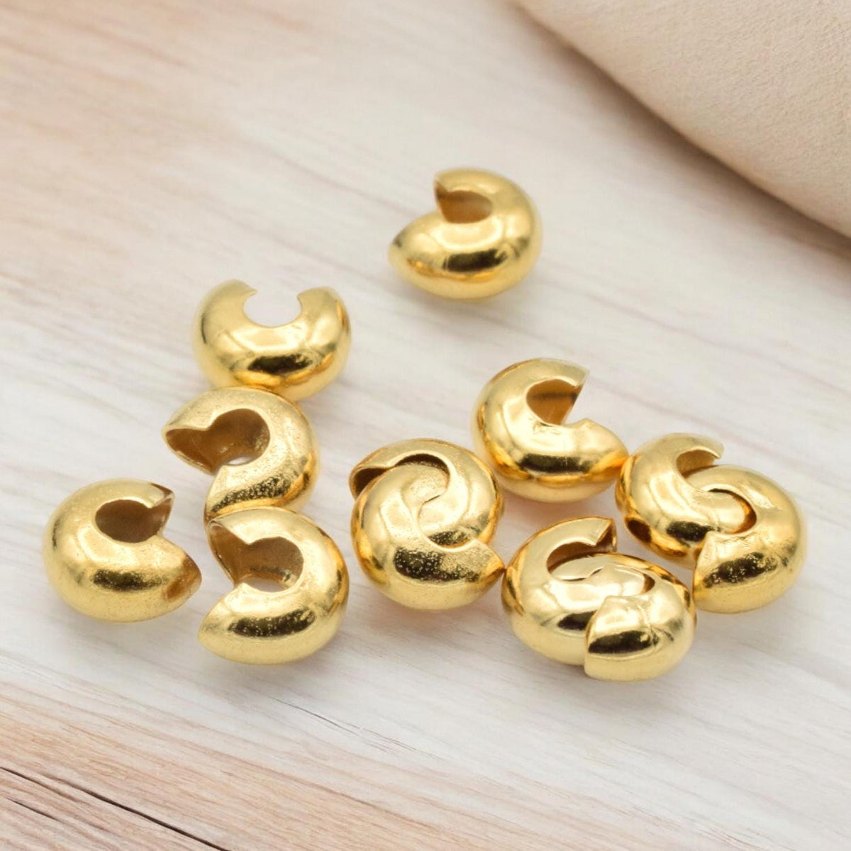 Gold Stainless Steel Crimp Cover Beads: Lustrous Gold Plating - Small, Durable Metal for Jewelry Repair and Craft Supplies