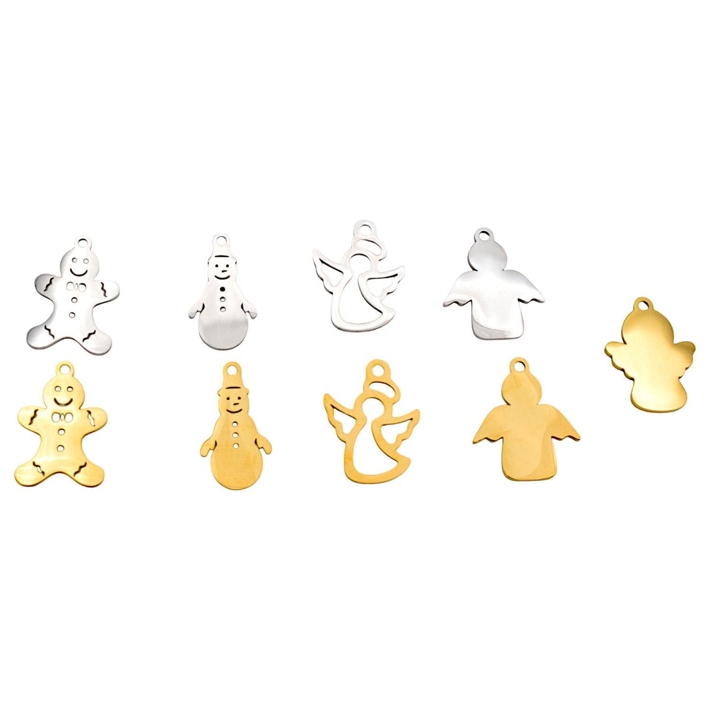 Angel Pendant Charms Holiday Collection: Stainless Steel Festive Motifs for Jewelry Making (Snowman, Gingerbread Man, Angels, 6pcs)