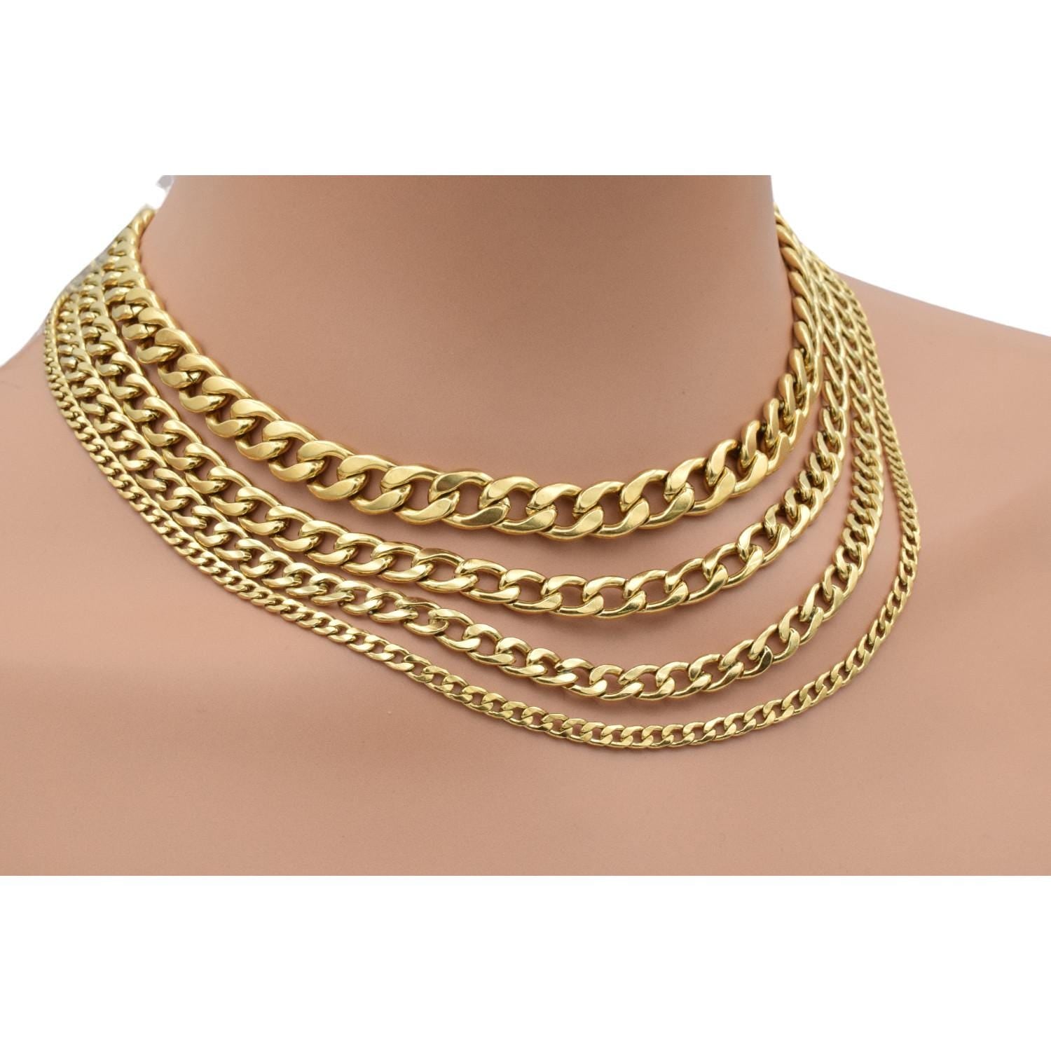 18K Boutique Gold Stainless Steel Curb Chain: Tarnish-Free Waterproof Finish, Sizes 4mm-10mm | Hypoallergenic, Durable | Supply By Yard