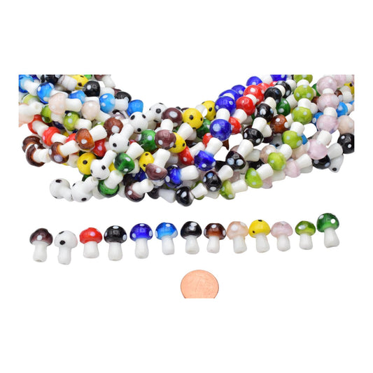 Mushroom Glass Beads - Artisan Lampwork Pendants, Vibrant Colors, 20pcs Strand, Nature Charms, Craft Supplies for Jewelry Making