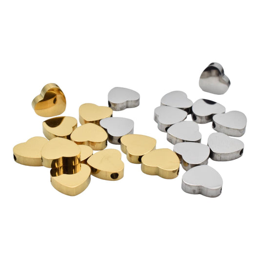 Heart Slider Beads - Classic Stainless Steel Jewelry Parts - 10mm Polished Hearts, 12pcs Pack, DIY Craft Use