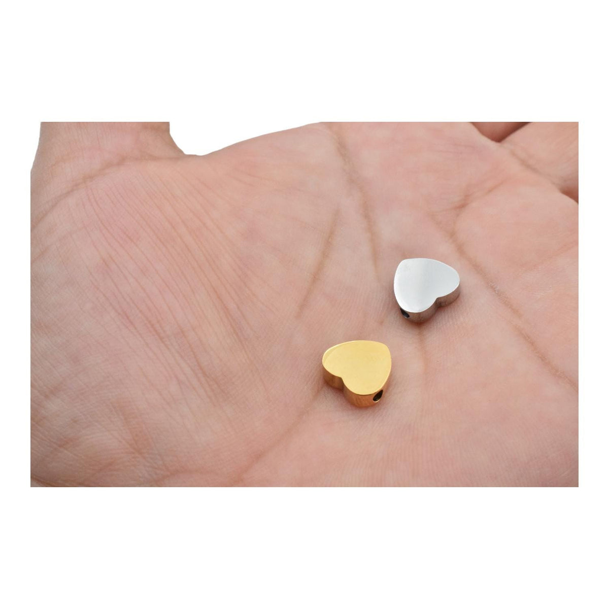 Heart Slider Beads - Classic Stainless Steel Jewelry Parts - 10mm Polished Hearts, 12pcs Pack, DIY Craft Use