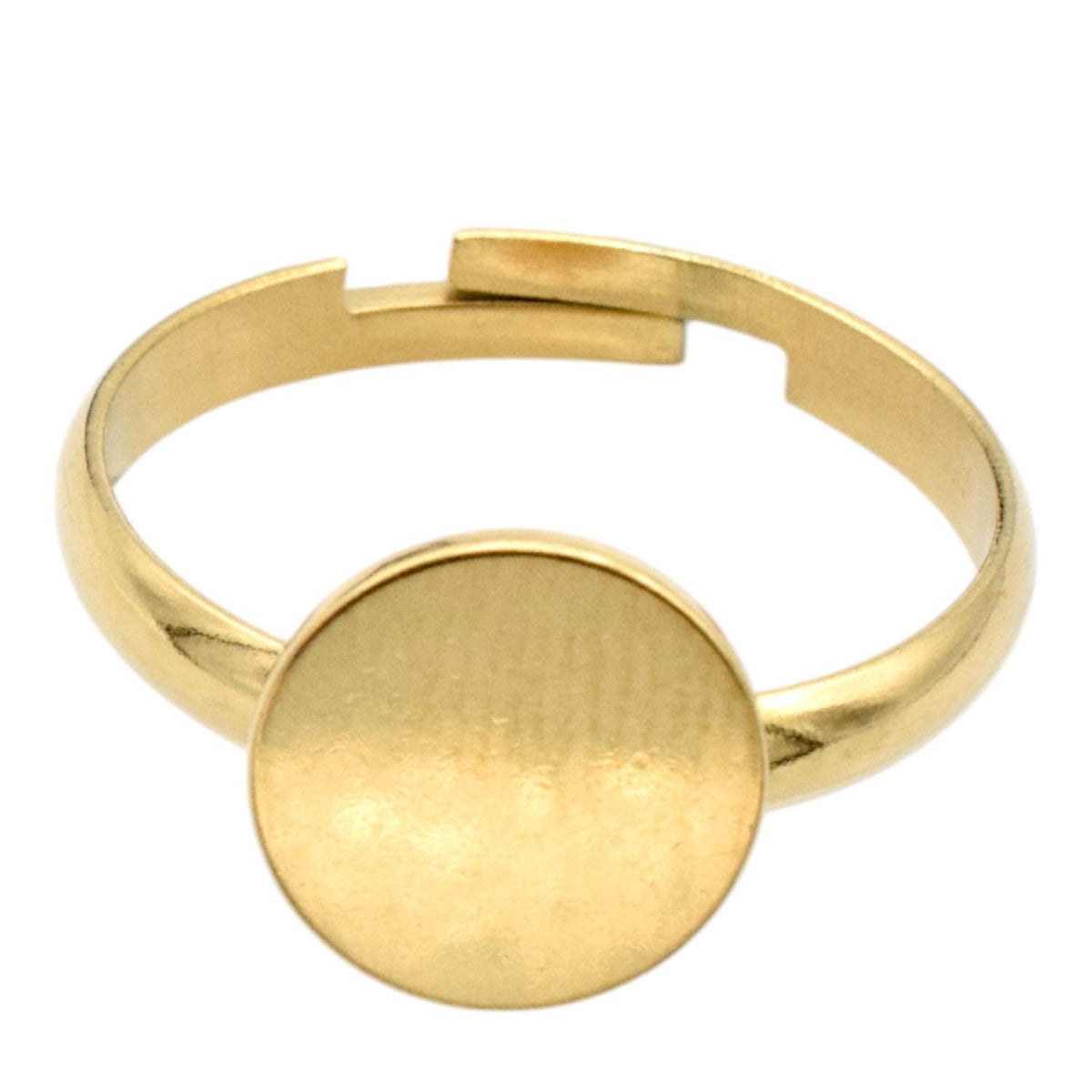 3PCs/PK Stainless Steel Adjustable Ring Base Gold Finish, Flat Round Pad for Resin and Cabochons (10mm Diameter, DIY Craft)