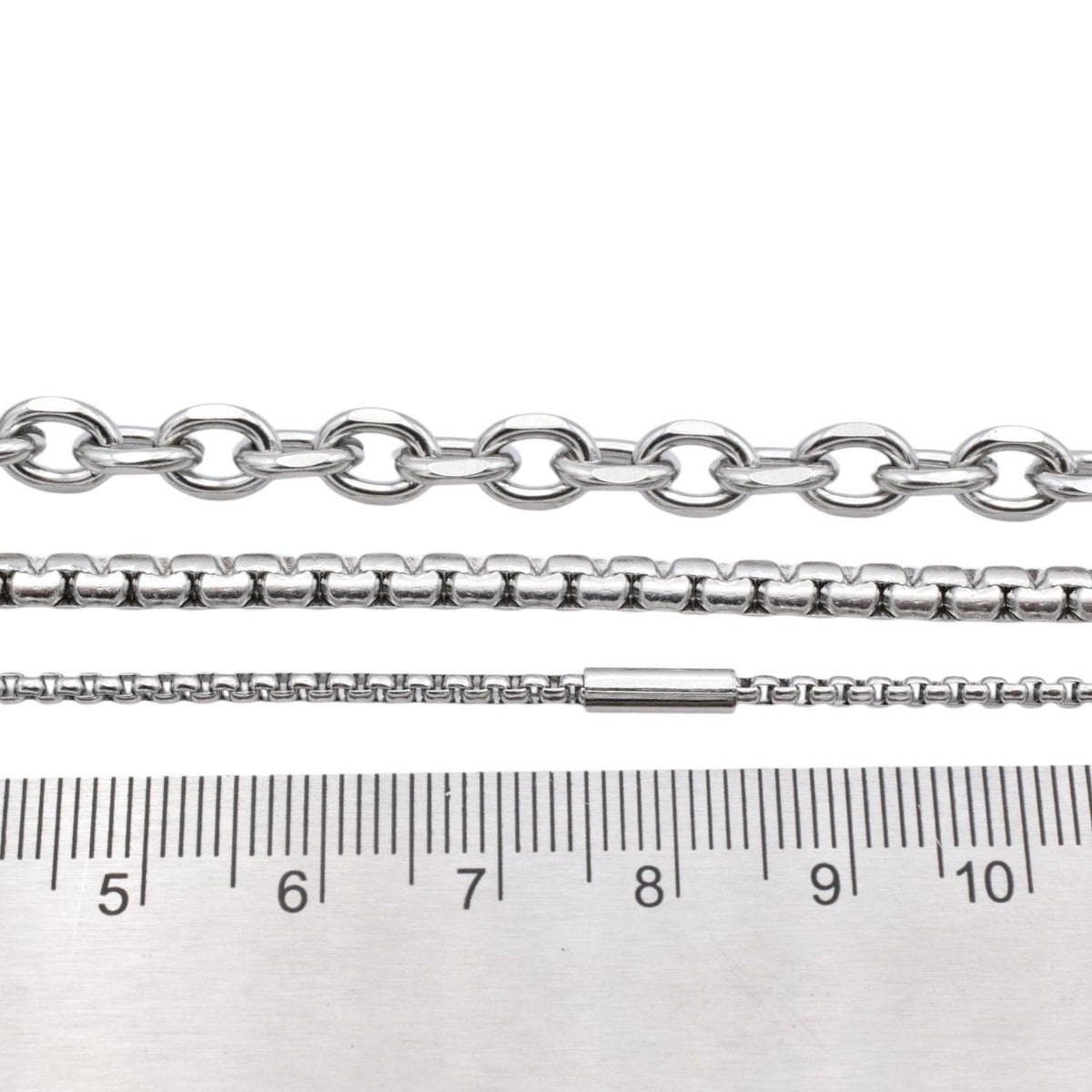 Link Chain Bar Jewelry - Stainless Steel Silver Tone Chains - Cable Snake Box Styles, Bulk Lengths, DIY Crafting