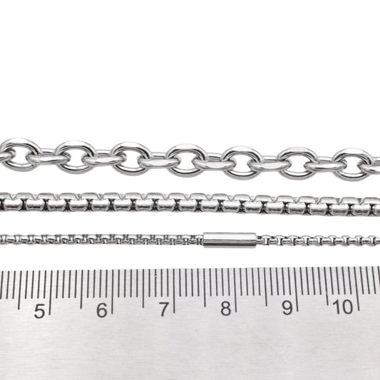 Link Chain Bar Jewelry - Stainless Steel Silver Tone Chains - Cable Snake Box Styles, Bulk Lengths, DIY Crafting