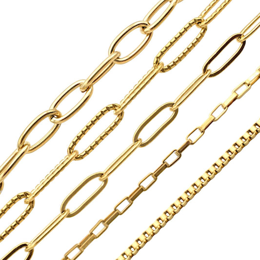 Gold Plated Stainless Steel unfinished chain paper clip box chain for jewelry making 3 feet/pk jewelry making supplies