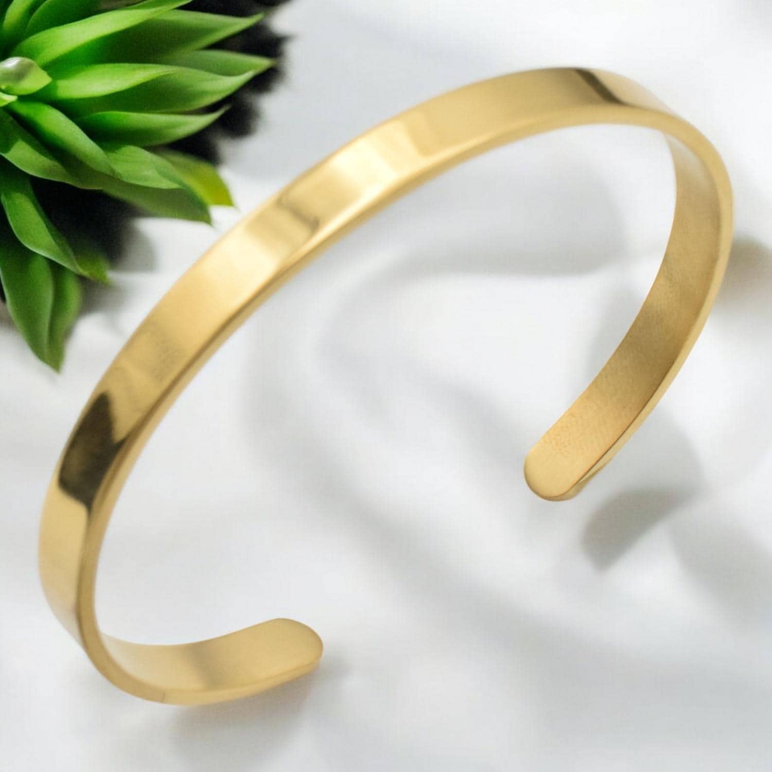 Gold Stainless Steel Bracelet Cuff: Adjustable Minimalist Design, Polished Luxury Finish | 6mm Width, Durable, Comfortable Fit