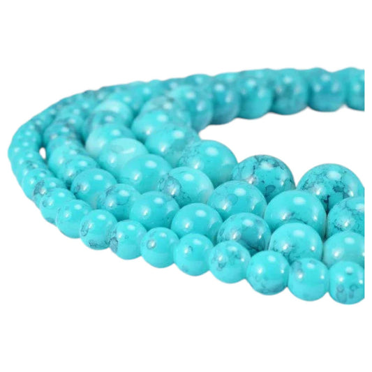 Two Tone Turquoise Shine Round Beads - Blue Glass Pearls Set - 6-12mm Sizes, Jewelry Making, Vintage Boho Supplies