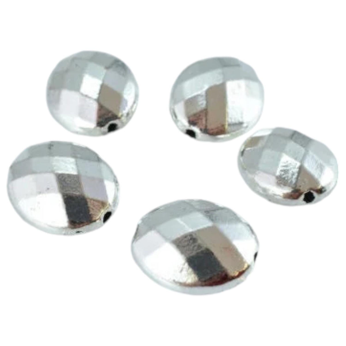 Faceted Disco Oval Matte Silver Spacer, Charm Pendant Beads, 11x14mm (7mm Hole, Alloy Metal, Pack of 5pcs)