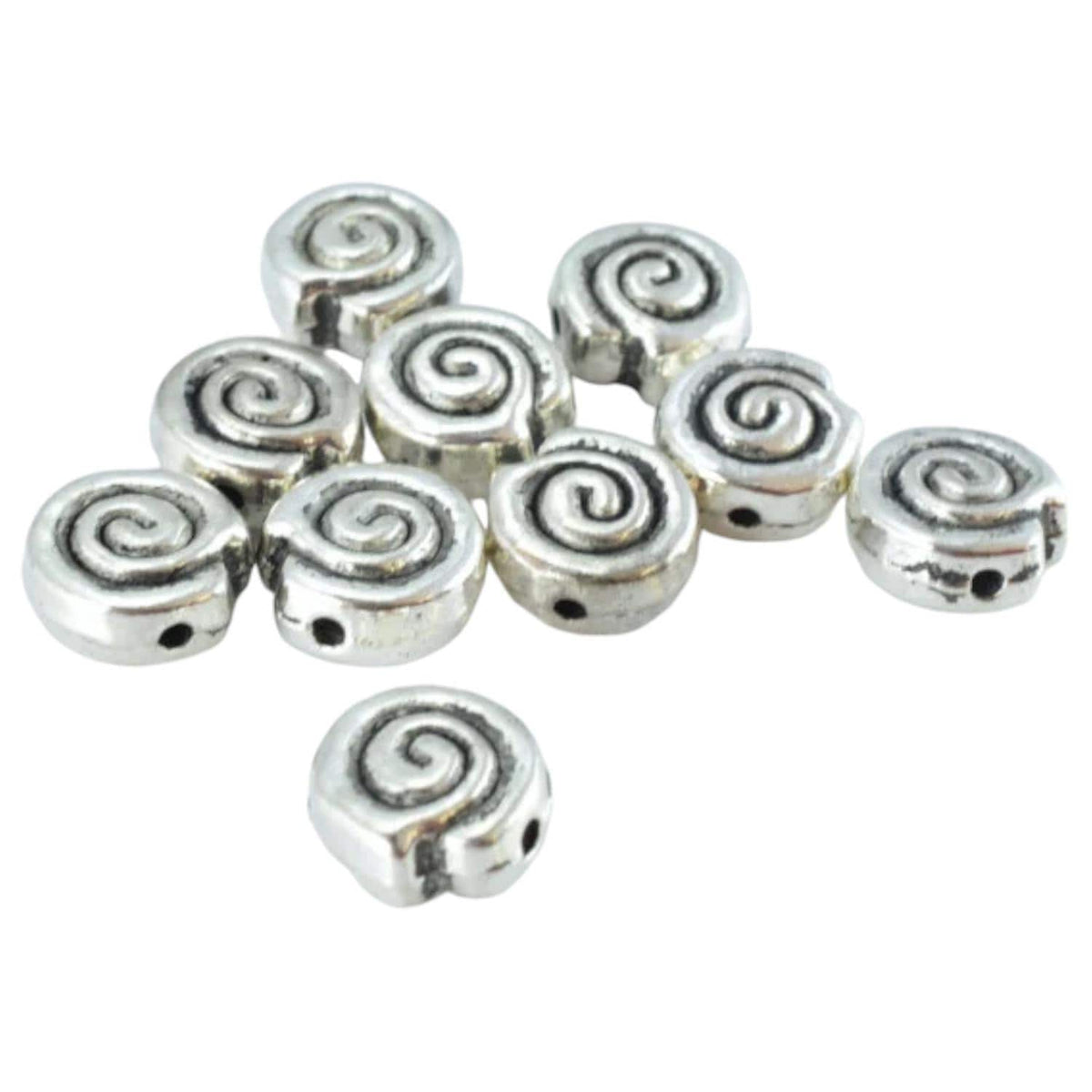 10mm Black Accent Color Swirl Antique Silver Metal Beads, Sold by 1 pack of 10pcs, 1m hole, 5m bead thickness jewelry maki...