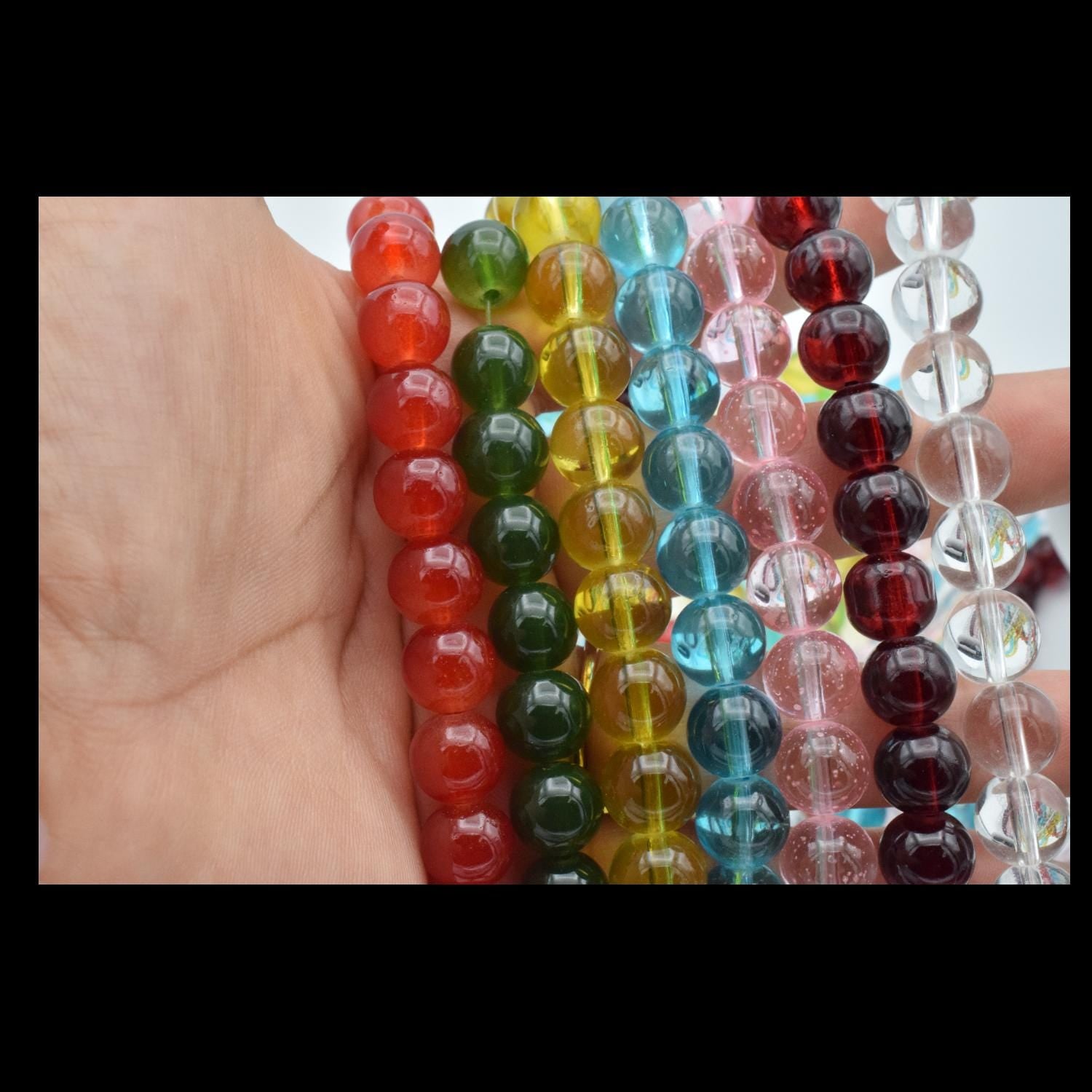 Clear Glass Jelly Beads Jewelry: Shimmering Translucent Strands - 8mm & 10mm Sizes, DIY Crafting Essentials
