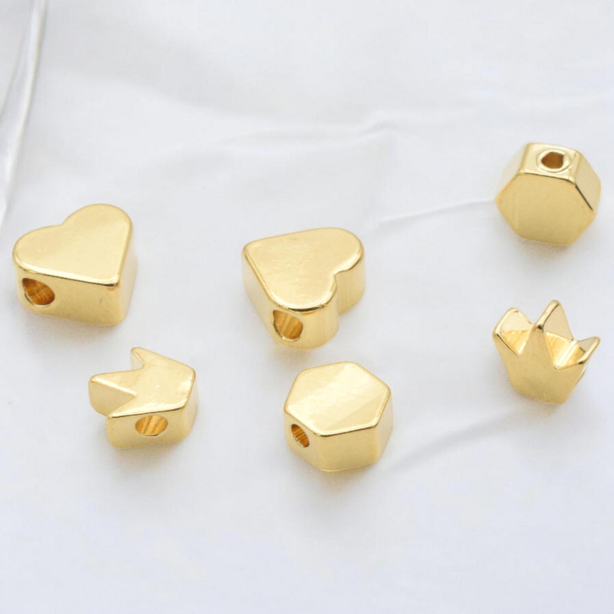 Heart Crown Hexagon Gold Filled Alternative Spacer Beads, Radiant Finish (14k, 5-7mm, Durable Jewelry Components)