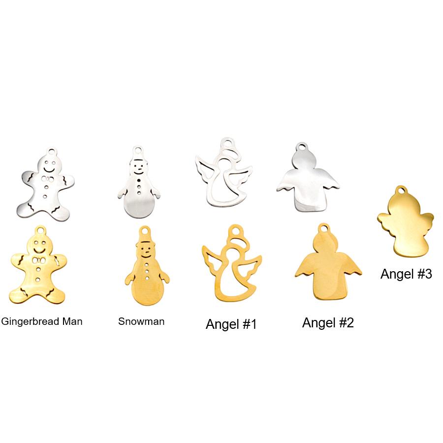 Angel Pendant Charms Holiday Collection: Stainless Steel Festive Motifs for Jewelry Making (Snowman, Gingerbread Man, Angels, 6pcs)