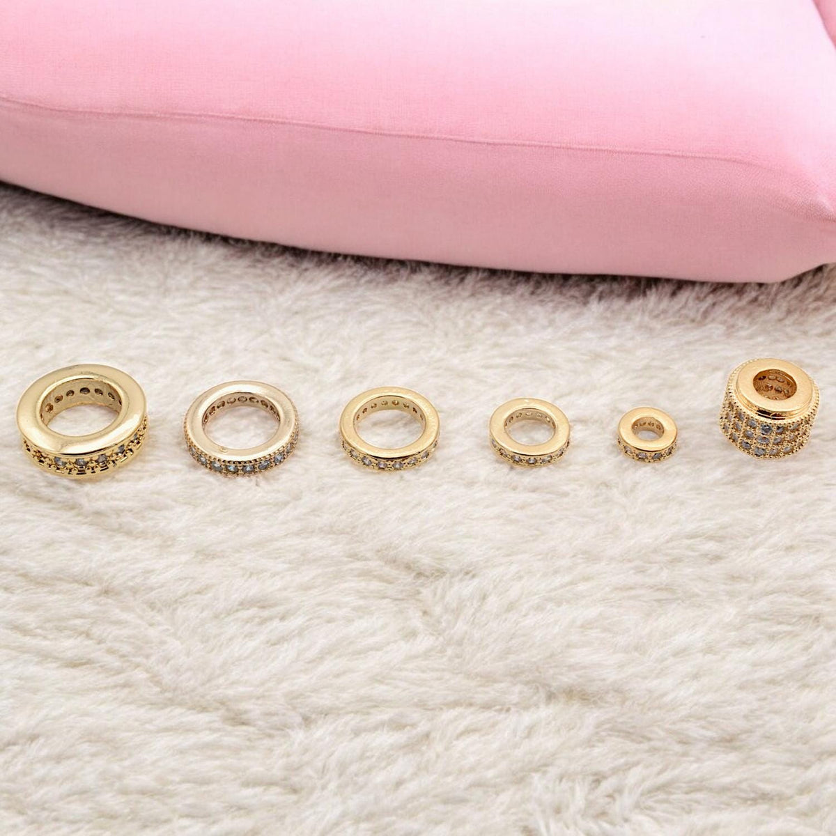 18k Gold Filled Look Spacer beads Micro pave Cubic Zirconia  Beaded Jewelry 6mm/8mm/10mm/11mm/12mm/7x9mm 3 PCs/PK jewelry...