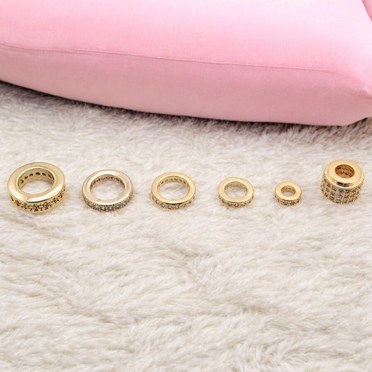 18k Gold Filled Look Spacer beads Micro pave Cubic Zirconia  Beaded Jewelry 6mm/8mm/10mm/11mm/12mm/7x9mm 3 PCs/PK jewelry...