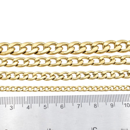 Gold plated Stainless Steel Curb chain for jewelry making sizes 10mm 8mm 6mm 4mm sold by yard jewelry making supplies
