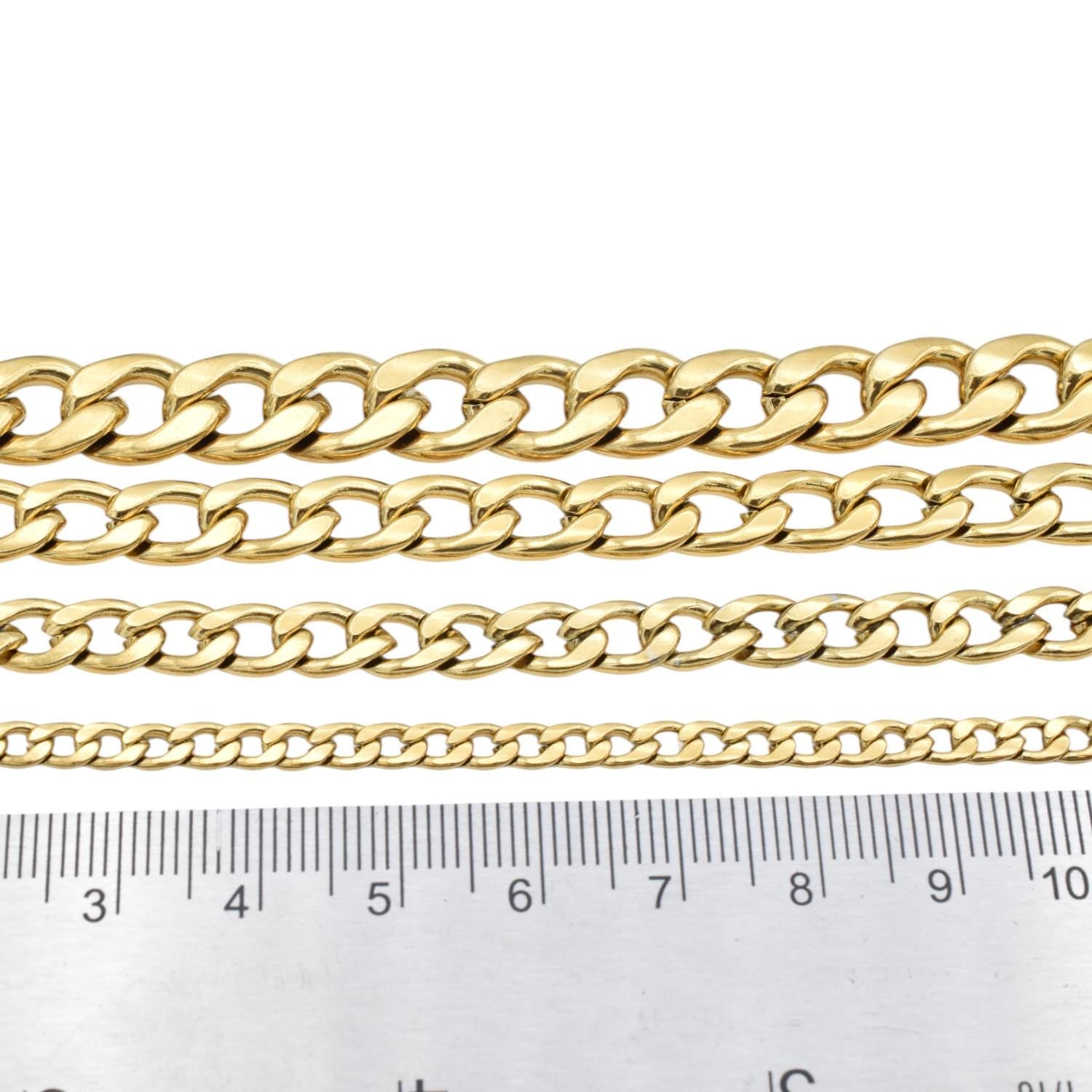 18K Boutique Gold Stainless Steel Curb Chain: Tarnish-Free Waterproof Finish, Sizes 4mm-10mm | Hypoallergenic, Durable | Supply By Yard