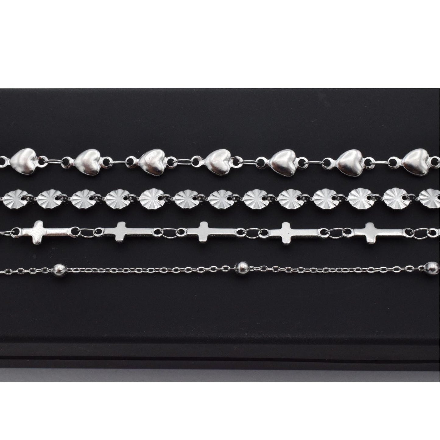 Shaped Chain Cross: Heart, Medal & Ball Links - High Quality Stainless Steel, Tarnish Resistant for Jewelry Making