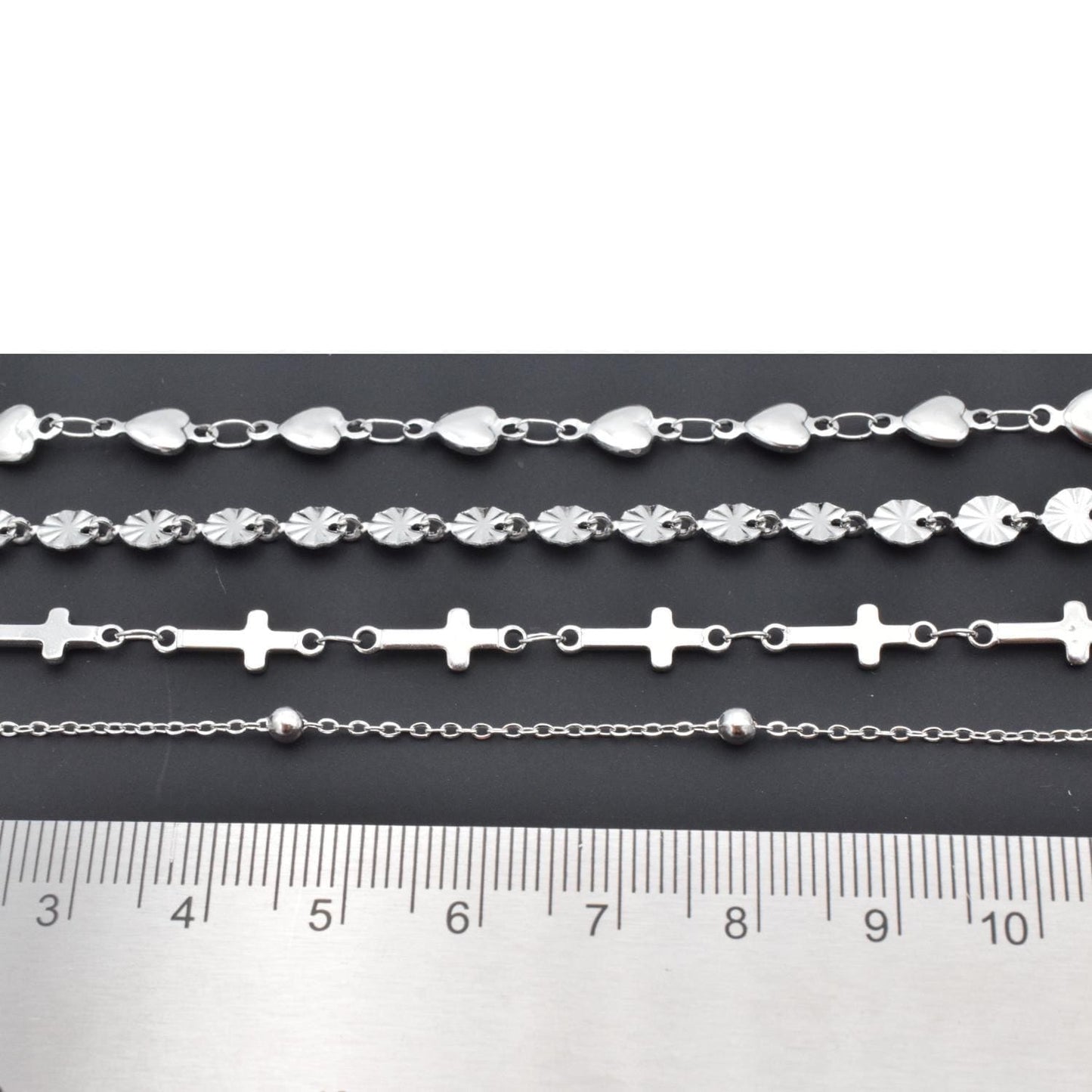 Shaped Chain Cross: Heart, Medal & Ball Links - High Quality Stainless Steel, Tarnish Resistant for Jewelry Making