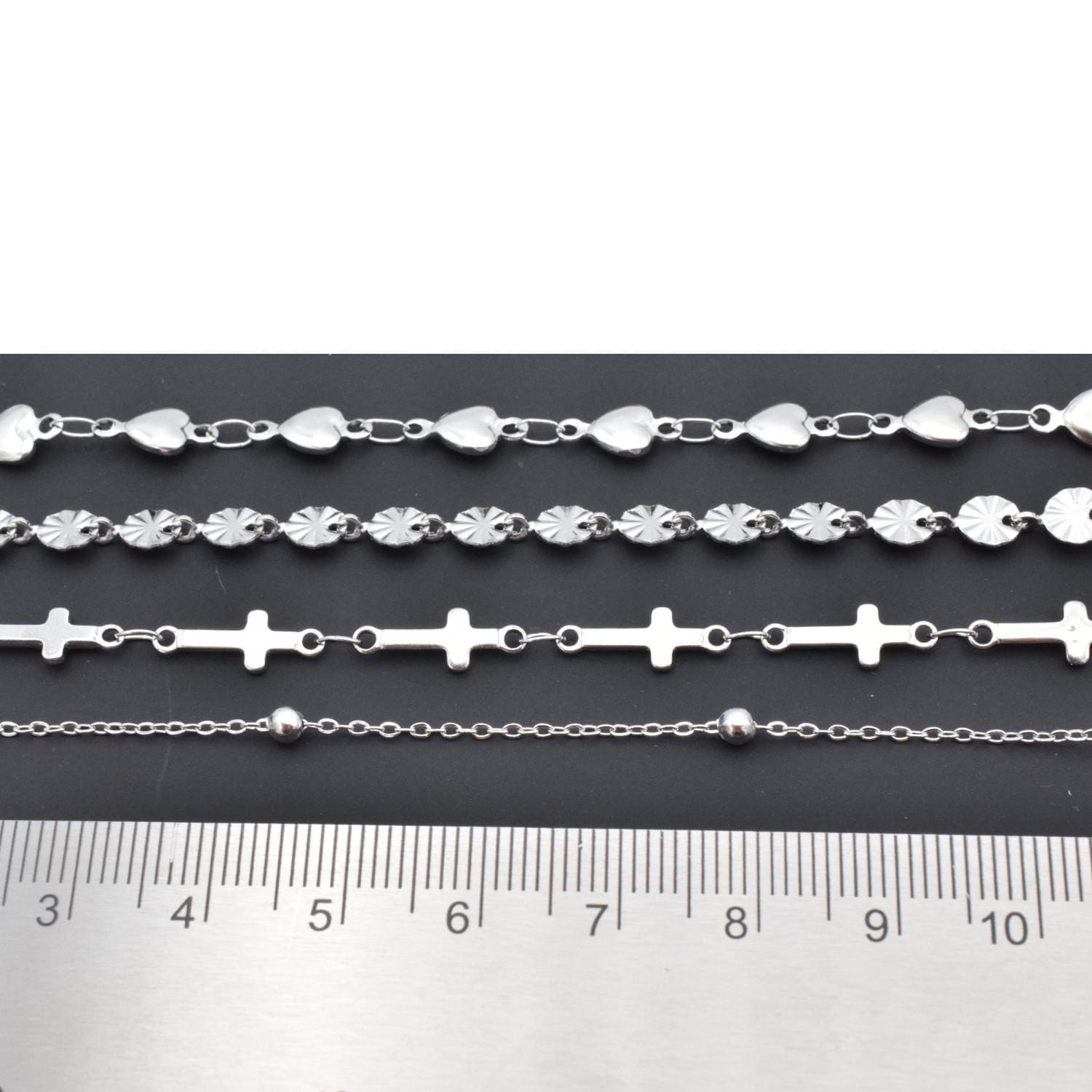 Shaped Chain Cross: Heart, Medal & Ball Links - High Quality Stainless Steel, Tarnish Resistant for Jewelry Making