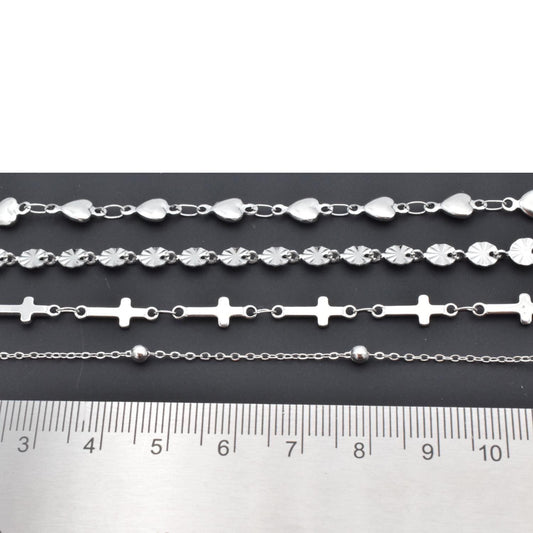 Shaped Chain Cross: Heart, Medal & Ball Links - High Quality Stainless Steel, Tarnish Resistant for Jewelry Making