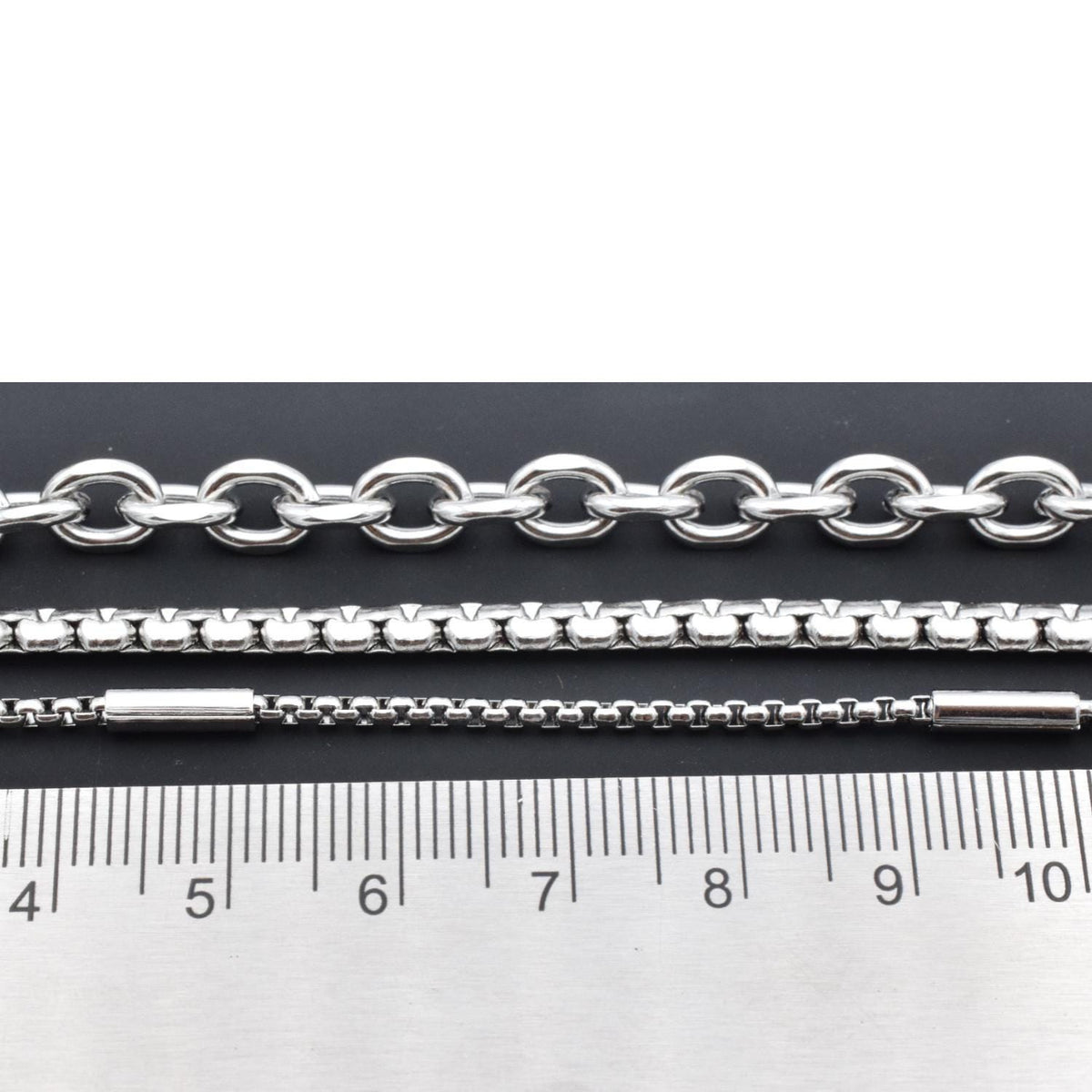Link Chain Bar Jewelry - Stainless Steel Silver Tone Chains - Cable Snake Box Styles, Bulk Lengths, DIY Crafting
