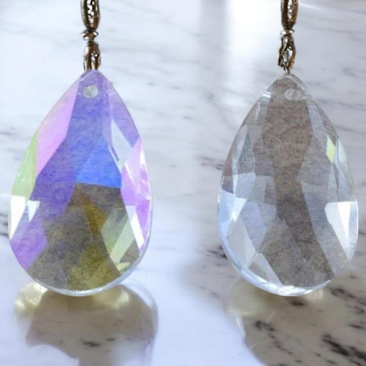 Crystal Chandelier Faceted Teardrop Prisms, Clear AB Iridescent (50x28mm, Glass, Single Hole Hanging Charms)