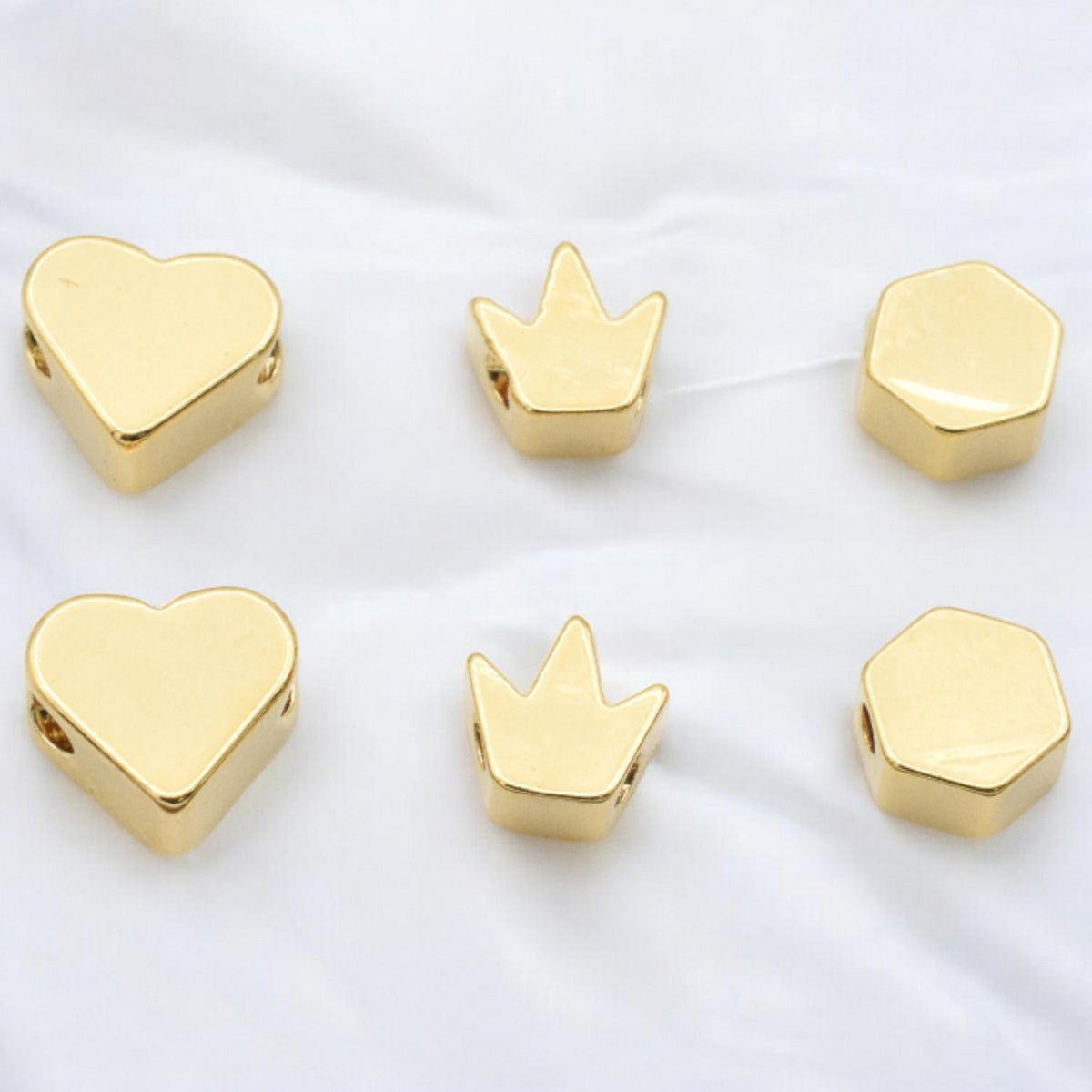 Gold Filled Look Spacer charm beads for jewelry making heart, crown, hexagon beads 6pcs/pk 14k jewelry making supplies - d...