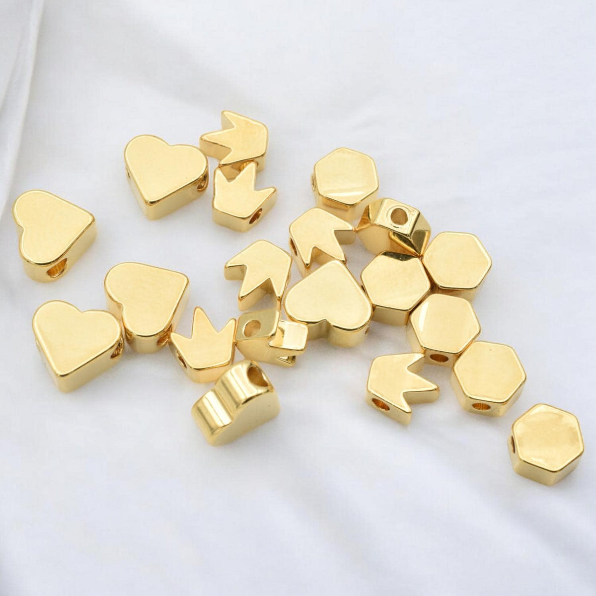 Gold Filled Look Spacer charm beads for jewelry making heart, crown, hexagon beads 6pcs/pk 14k jewelry making supplies - d...