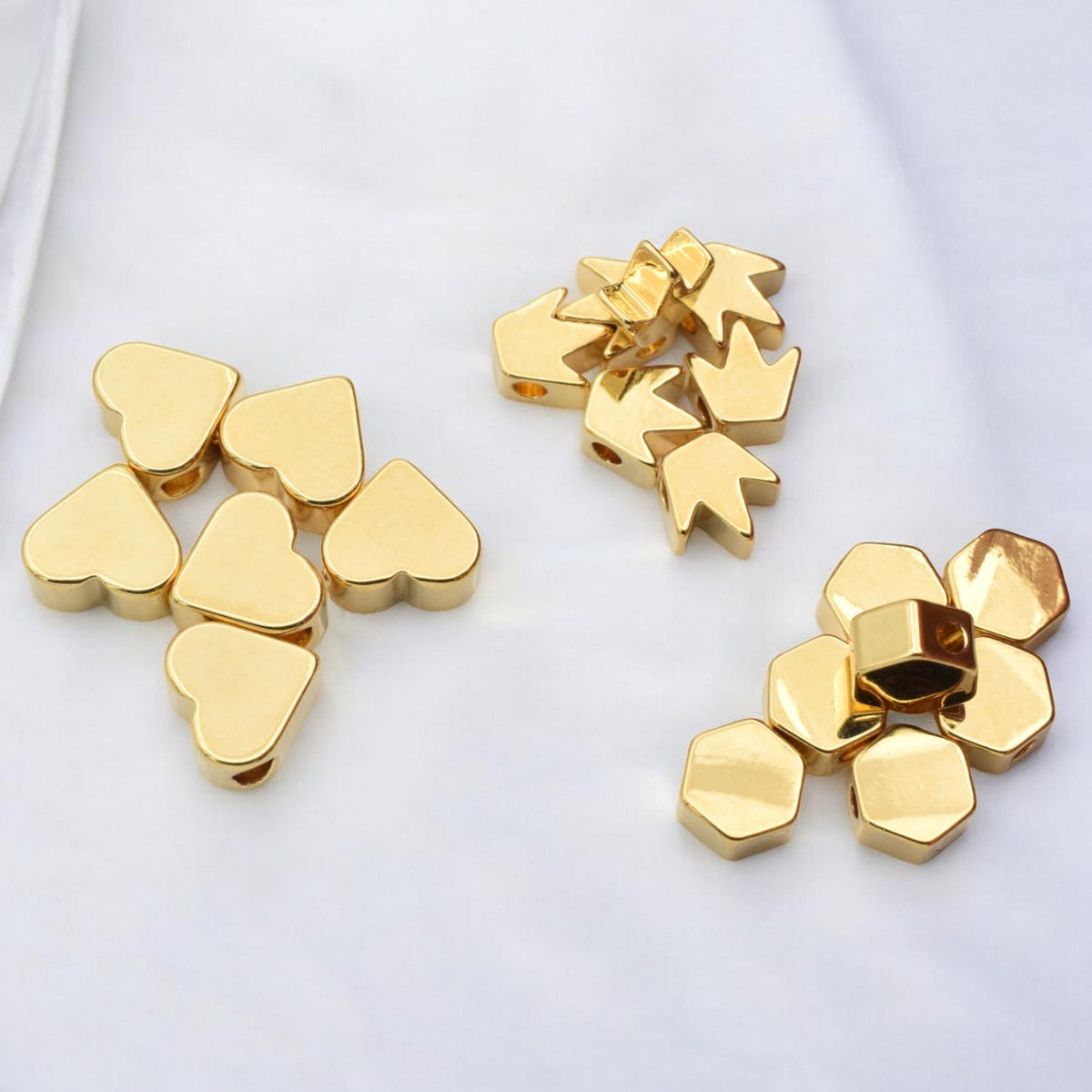 Gold Filled Look Spacer charm beads for jewelry making heart, crown, hexagon beads 6pcs/pk 14k jewelry making supplies - d...
