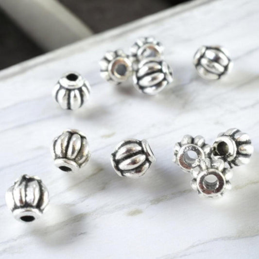 4mm Antique Silver Textured Ridge Round Ball Beads, Sold by 1 pack of 50pcs, 1mm hole opening, 14grams/pk jewelry making s...