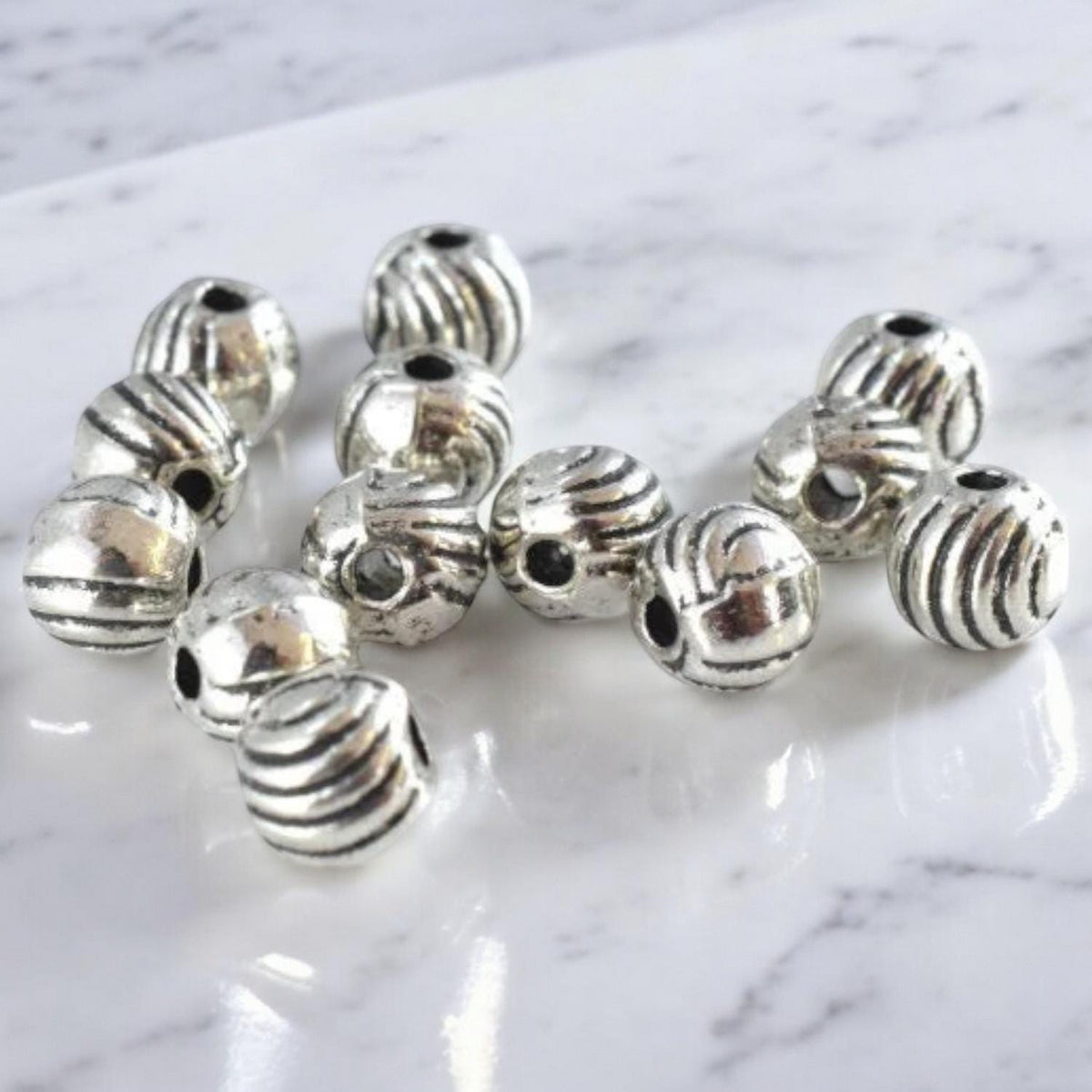 5mm Antique Ridge Antique Silver Round Bead, Sold by 1 pack of 40pcs, 1.5mm hole opening, 17grams/pk jewelry making supplies
