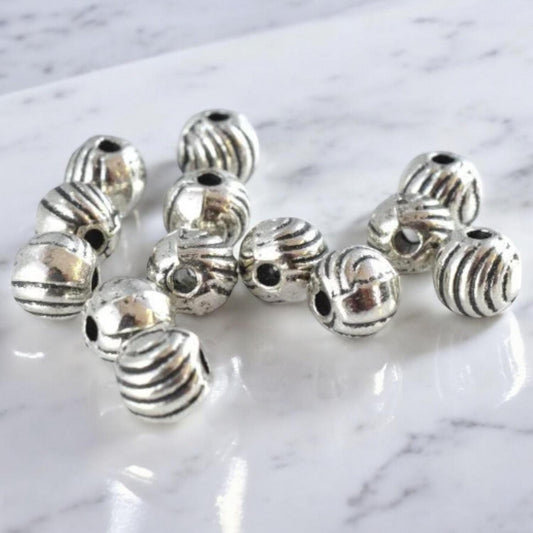 5mm Antique Ridge Antique Silver Round Bead, Sold by 1 pack of 40pcs, 1.5mm hole opening, 17grams/pk jewelry making supplies